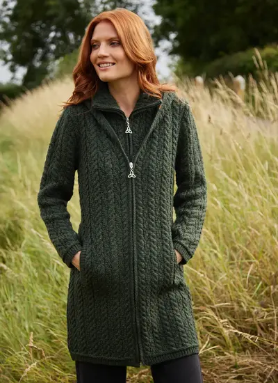 Fiadh Double Layer Hooded Aran Coatigan